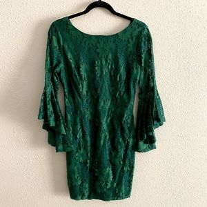 Lulu’s Allure 'Em In Forest Green Lace Flounce Sleeve Dress